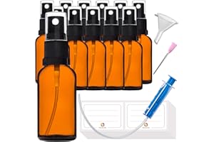 HandsUnity 30ml-12 piezas Botella de Vidrio Pulverizador - Farmacia Ámbar Botella de Vidrio Conjunto con Atomizador Negro Botella de Vidrio Pulverizador de Vidrio Marrón incluyendo 29 Accesorios