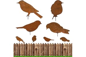 QHKLEW 4 Pièces Oiseaux Rouillé, Piquet de Jardin en Métal Rouillé Oiseaux, Jardin Décoration Fleur Rétro, Ornements Oiseaux Jardin Silhouette Décoration pour Balcon et Terrasse