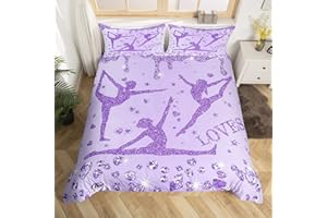 Homewish - Juego de ropa de cama con purpurina y diamantes, funda de edredón única, lentejuelas, para gimnastas, funda de edredón para amantes de la gimnasia, para adolescentes, mujeres, con corazones