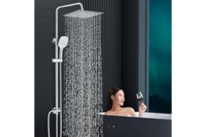 Harnart Regendusche Duschsystem Ohne Armatur Edelstahl Duscharmatur Komplettset Set Duschstange mit brause Chrom Duschkopf mit Schlauch und Halterung 3 Strahlarten, 30x30cm Eckig Kopfbrause Duschset