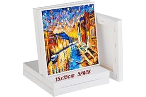 Atliberswo 5 tele da dipingere, piccolo set – Mini tele da 15 x 15 cm – per colori acrilici per artisti, dilettanti, principianti, bambini per acrilico, acquerello, pittura ad olio