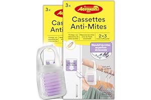 Aeroxon Anti Mites Textiles 2x3 - Anti Mites Vetements pour Armoire, Antimites Vetements Puissant et Tissus Contre Les Mites des Vêtements, Piège à Mites des Vêtements avec Odeur de Lavande