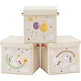 SONGMICS Set di 3 Scatole Portaoggetti per Bambini, Contenitore Porta Giochi per Bambini, 30 x 30 x 30 cm, Cesta Portagiochi 