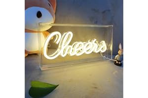 HFHUNGKEONG Cheers néon LED Néon Cheers 3D art boîte à lumière Cheers néon adapté pour la décoration de table décoration murale, bar, pub enterrement de vie de garçon Cheers néon alimenté par USB (blanc chaud)