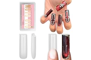 NOVO OVO Sharp Square Long Nail Tips Press on, Natural (Not Sculpted) No C-Curve Soft Gel podwójne matowe sztuczne przedłużenie paznokci, paznokcie pełne pokrycie do salonu manicure DIY, 15 rozmiarów