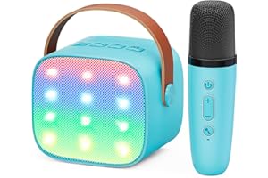 Ankuka Micro Karaoke Enfant sans Fil avec 1 Micro, Portable Karaoké Bluetooth avec Magique Voix Change et LED Lumière Qualité Sonore HiFi Mini Microphone Karaoké Complet pour Enfant Adulte Fille Bleu
