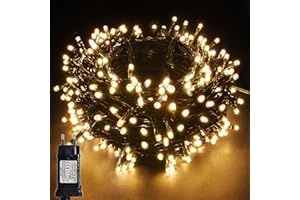 YOSION 23M Cavo Verde Scuro Catena Luci A Led Luminoso Natalizia Luce Lucciole Con 12 Funzioni Ideale Per Natale Compleanni Feste (200 LED, Bianco Caldo)