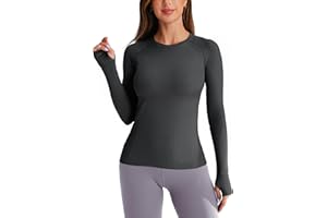 BAYDI Long Sleeve Tops Women Seamless Workout Shirts Base Layer with Thumb Holes for Running Training Gym Athletic Casual T-Shirts
