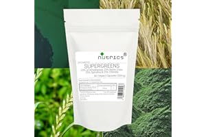 Nutrics® SuperGreens Organic Chlorella Spirulina Wheatgrass BarleyGrass 520mg 90 V Capsules (1Month Supply) Suitable for Vegan Vegetarian Halal Kosher