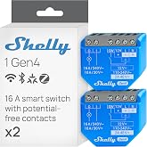 Shelly 1 Gen4 Wireless Switch Module Matter Zigbee Wi-Fi 1 Channel 16A Dry Contacts Garage Door Opener Relay App and Voice Co