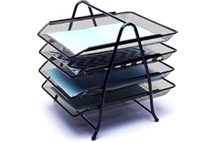 EXERZ Vassoio per lettere, 4 strati, separatore di carta autoportante, organizer da scrivania, porta file in rete metallica, per ufficio, scuola, casa, studio (4 x nero)