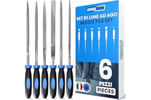 EffektWerk - Set di lime ad ago da 6 pezzi per legno, metallo, plastica e gioielli - 160x4 mm - Lime piccole rotonde, semitonde, quadrate, triangolari, piatte e a punta piatta