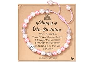 POWWA 1-8 Year Old Birthday Gifts for Girl, Adjustable Pink White Pearl Bracelet for Daughter Niece Granddaughter Girls Gifts