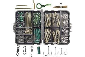 JSHANMEI Sortiment Karpfenangel-Box Kit inkl. Schnellwechselwirbel Karpfenhaken Perlen Rig Tubes Leader-Clips Sinker Gewichte Anti Tangle Sleeves Köder Karpfenangeln Terminal Tackle (160 Stück/Box)
