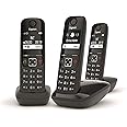 Gigaset AS690 Trio - Telefono Cordless Con 3 Portatili | Vivavoce, Display Ampio E Chiamate Interne | Nero