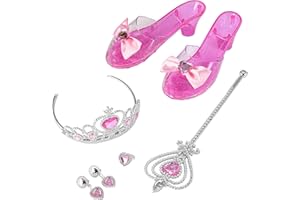 Baroni Toys Set Accessori da Principessa per Bambine, Kit Travestimento Bambina con Corona Bacchetta, Scarpe con Tacco Orecchini Anello con Cuore, Gioco di Ruolo Bambini 3 4 5 6 7 Anni
