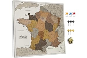 CANVASCALE Carte de France sur toile avec tableau d'affichage en liège pour épingler les destinations - Tableaux de toile de carte de France de haute qualité de différentes tailles (60x60 cm, model 5)