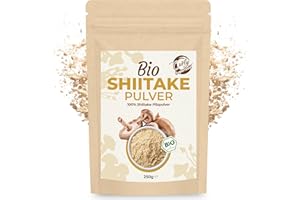‎CURLY SUPERFOOD Bio Shiitake Pulver in Rohkostqualität aus kontrolliert biologischem Anbau 250g - Bio Shiitake Pilze wirkstoffschonend getrocknet & fein gemahlen - Bio Shiitake Pilz Pulver von Curly Superfood