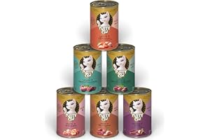 KITTY Cat Paté Mix 2, 6 x 400 g, mokra karma dla kotów w pakiecie próbnym, bezzbożowa karma dla kotów z tauryną, olejem z łososia i małżem zielonowargowym, pełnoporcjowa pasza o dużej zawartości