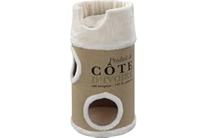 EUROPET BERNINA D&D Home, Baril à gratter Cote D Ivoire 34x34x72 cm, crème, Sisal très résistant, Comprend 1 Coussin, Peluche de très Haute qualité, Baril à gratter avec Une Belle Impression, Peluche crème