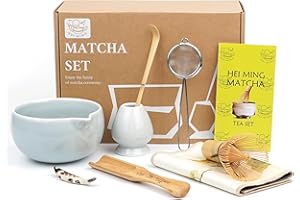 HEI MING Matcha Kit e Ciotola(8 pezzi), Set da tè Matcha Grigio per la Cerimonia del tè