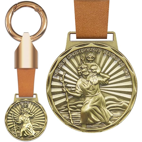 Anwlki Heilige Christoffel Binnenspiegel voor de auto, Heilige Christoffel, geluksbrenger, medaillehanger, beschermheilige met afneembare opslag, sleutelhanger (antiek zilver