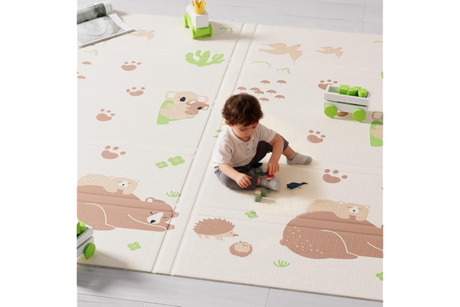 Baby Play Mat, Large Reversible & Foldable Waterproof Foam Playmat 200x180cm, Double-Sided Non-Slip Toddler Floor Mat for Crawling, Tummy Time, Nursery, Portable Floor Mat