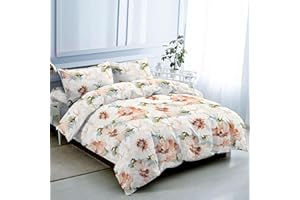 ETREXONLINE Juego de Funda Nórdica 4 Piezas Cama 180 Microfibra Suave Transpirable - 1 Funda Edredón 260x240 cm, 1 Bajera 180x200+28 cm y 2 Fundas de Almohada 50x100 cm (Flor Beige)