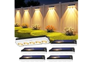 Wonkelly Solar Fence Lights Outdoor, 6 Pack Solar Lights Outdoor Garden Warm White/Cool White& RGB 8 Colors, 5 Lens 40 Lighti