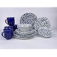 Orchid Porser 16Pcs Dinner Set | Porcelain Plates, Bowls, Spoons | Comfortable Handling | Perfect for Family Everyday Use, and Family Get- Together, Restaurant, Banquet and More. (Blue)