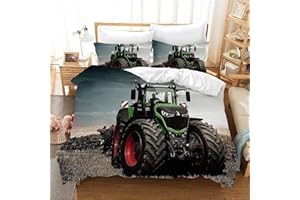 CXYXHW Tractor Bed Linen Set, 3D Print Tractor Pattern Children's Bed Linen, Microfibre Duvet Covers 3-Piece with Zip Closure, for Children, Teenagers, Boys (Tractor 6, 135 x 200 cm)