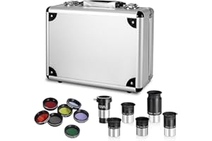 CelticBird Kit d'accessoires pour télescope 13 pièces–Oculaire de télescope de 3,2 cm et Ensemble de filtres avec Un étui de Transport Robuste–5 oculaires de Plossl–2 lentilles de Barlow–7 filtres