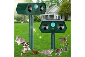 GOUSHY 2pcs Cat Repellent for Gardens UK,Solar Powered Ultrasonic Fox Deterrent with Motion Detection,Cat Scarer Waterproof,with Motion Detection,Animal Repellent Effective for Squirrels Foxes Birds Pigeons