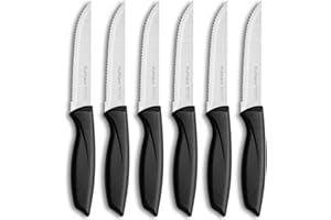 Ruffulon Coltelli a Punta per Bistecca e Carne,Set di 6 Coltelli da Bistecca In Acciaio Inox,Neri,Affilati e Seghettati,Set di Coltelli Da Cucina Professionali,Impugnatura Robusta