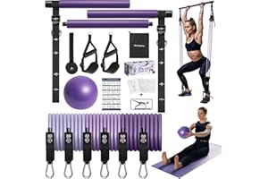 ALongSong Kit Pilates con 6 Elastico Pilates 180LBS o 240LBS o 360LBS, 2 Cinghie per Caviglie e 1 Ancoraggio per Porta, Kit di Allenamento a Casa, Adatto per Allenamenti su Tutto il Corpo