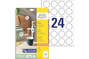 ‎AVERY ZWECKFORM AVERY Zweckform Runde Etiketten L3415-10 (240 Aufkleber auf 10 Blatt, zum Bedrucken, selbstklebend, Ø 40 mm, A4, Klebepunkte zum Kennzeichnen von Unterlagen, Produkten) weiß