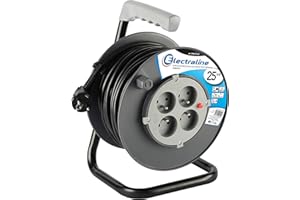Electraline 20867018F Rallonge Prolongateur électrique 25 m avec enrouleur 4 Prises 16 A section 3G1,5 mm² Gris