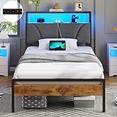 Brinlawb Bed 90 x 200 cm with LED Lighting and Charging Station (2 AC Sockets, 1 USB-A, 1 USB-C) Children's Bed 90 x 200 cm w