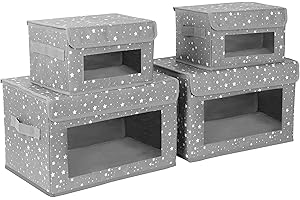Budding Bear 4 Scatole Porta Giochi in Tessuto con Coperchio - Scatola Pieghevole con Coperchio, Maniglie e Finestra - Contenitore Giochi Bambini, Vestiti, Libri per Cameretta - 2 Misure Incluse