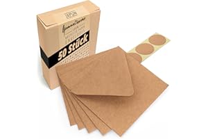 Japun – Enveloppes carrées (50 pièces) en papier kraft – couverture - 150 x 150 mm - marron