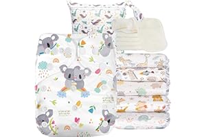 Kolo – Set di 6 Pannolini lavabili riutilizzabili per bambini e neonati + 6 inserti assorbenti in bambù + 1 borsa Wetbag. Taglia regolabile, unisex 100% Ecologici. Fantasia WhiteEssence