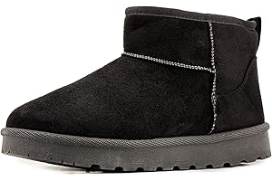 JOMIX Stivaletti Invernali Donna Caldi con Fodera in Pelliccia Sintetica Stivali Bassi Classici Comodi Effetto Camoscio Trocchetti Pelosi alla Caviglia Polacchini Imbottiti Inverno per Città e Guida