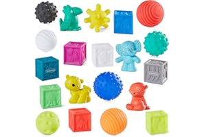 Infantino Sensory Balls Blocks & Buddies - 20 piece basics set for sensory exploration, fine and gross motor skill development and early introduction to colors, counting, sorting and numbers