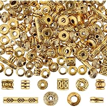 SUNNYCLUE 250 Stück Tibetische Abstandsperlen In Antikgold – 10 Verschiedene Stile, 4 Mm, Mit Metallröhren | Für Schmuckherstellung & DIY