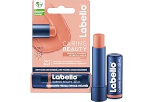 ‎LABELLO Labello Caring Beauty Nude Lippenpflegestift mit Farbe und Sonnenschutz, farbige Lippenpflege mit LSF 30, Vitamin E & Bio-Mandelöl, Lippenbalsam für Lippen & Wangen (4,8 g)