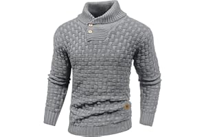 HYPESTFIT Herren Rollkragen Pullover Langarm Feinstrick Pullover Texturierte Gerippte Kante Basic Sweater