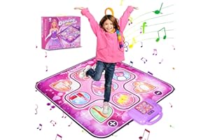 HIGSPE Tappetino da Ballo Bambini, Volume Regolabile Tappeto Musicale con 6 modalità 9 LED, Antiscivolo Elettronico Tappeto Ballo Giocattolo, Regalo Ragazze da 3 a 12+ Anni per Natale e Compleanni