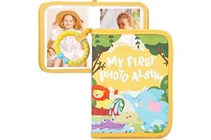 GHSHANOG Baby Photo Album, Soft Cloth Infant Photo Book Holds 17 6inch Photos,Lion Toddler Memory Book with Safety Mirror,My First Year Photos Album for Family Newborns Toddlers Baby Shower