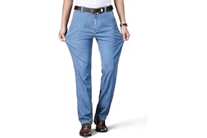 ziilay Dżinsy męskie z cienkiego materiału, dżinsy męskie, do biura, na lato, długie, biznesowe, lekki materiał