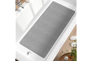 HITSLAM Alfombra de Bañera Antideslizante, 88 x 40cm Largo Alfombra Ducha Antideslizante, Loofah de PVC Suave Alfombra Baño, Sin Ventosa Alfombrilla Bañera, Secado Rápido y Resistentes al Moho, Gris